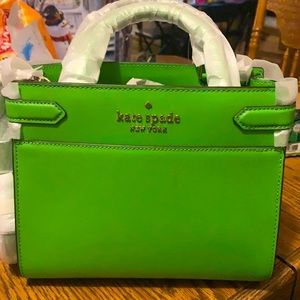 KATE SPADE STACI LEATHER MEDIUM SATCHEL CROSSBODY SHOULDER BAG PURSE $359 Green